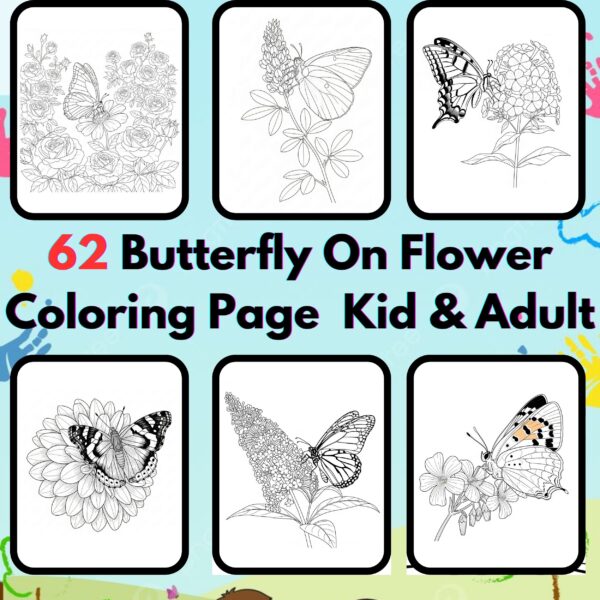 Butterfly on Flower Coloring Pages,Digital Instant Download File, Simple Bold Easy Butterfly on Flower Coloring Sheets, Kids Coloring Pages, Girls Coloring Pages,Birds Lover Coloring Pages | #12CP