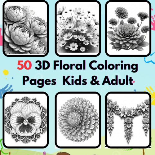 3D Floral Design Coloring Pages,Digital Instant Download File, Simple Bold Easy 3D Floral Coloring Sheets, Kids Coloring Pages, Girls Coloring Pages,3D Floral Coloring Pages | #15CP