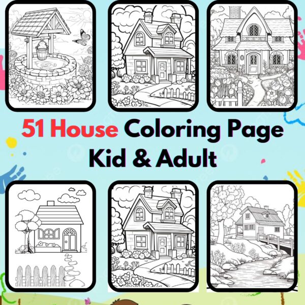 Digital House Coloring Pages,Digital Instant Download File, Simple Bold Easy House Coloring Sheets, Kids Coloring Pages, Girls Coloring Pages,House Coloring Pages | #22CP