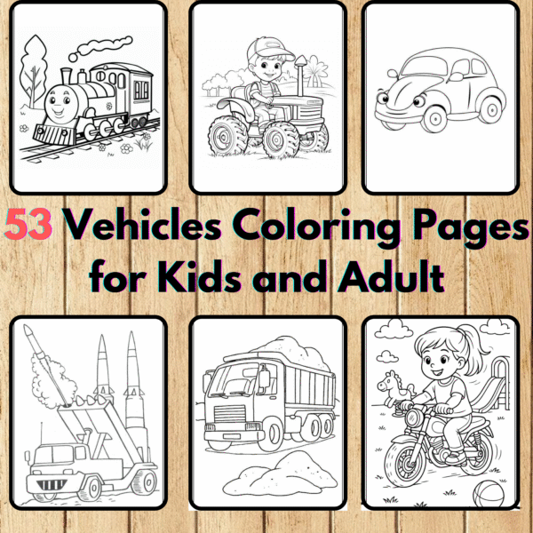 Vehicles Coloring Pages,Digital Instant Download File, Simple Bold Easy Vehicles Coloring Sheets, Kids Coloring Pages, Girls Coloring Pages,Vehicles Lover Coloring Pages