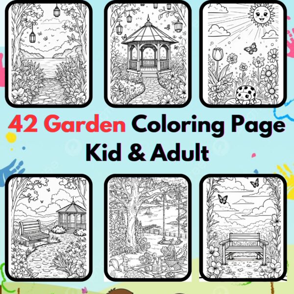 Digital Garden Coloring Pages,Digital Instant Download File, Simple Bold Easy Garden Coloring Sheets, Kids Coloring Pages, Girls Coloring Pages,Dinosaur Coloring Pages | #23CP