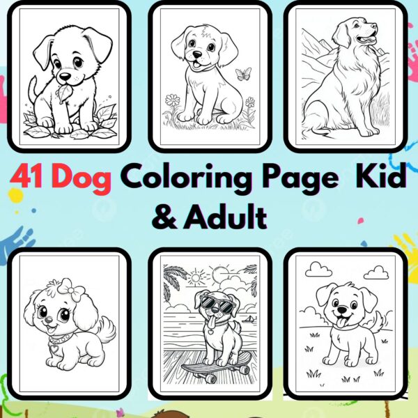 Digital Dog Coloring Pages,Digital Instant Download File, Simple Bold Easy Dog Coloring Sheets, Kids Coloring Pages, Girls Coloring Pages,Dog Coloring Pages | #24CP