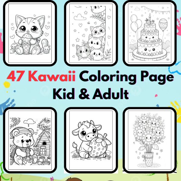 Digital Kawaii Coloring Pages,Digital Instant Download File, Simple Bold Easy Kawaii Coloring Sheets, Kids Coloring Pages, Girls Coloring Pages,Kawaii Coloring Pages | #25CP