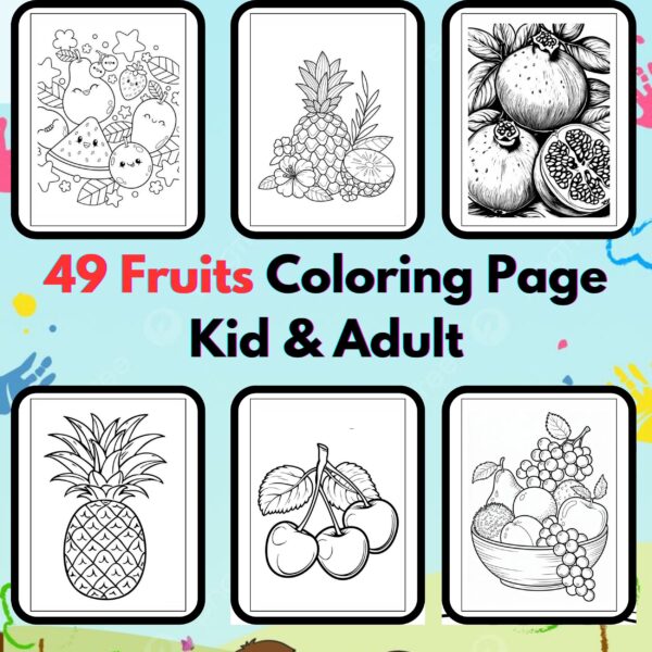 Digital Fruits Coloring Pages,Digital Instant Download File, Simple Bold Easy Fruits Coloring Sheets, Kids Coloring Pages, Girls Coloring Pages,Fruits Coloring Pages | #26CP