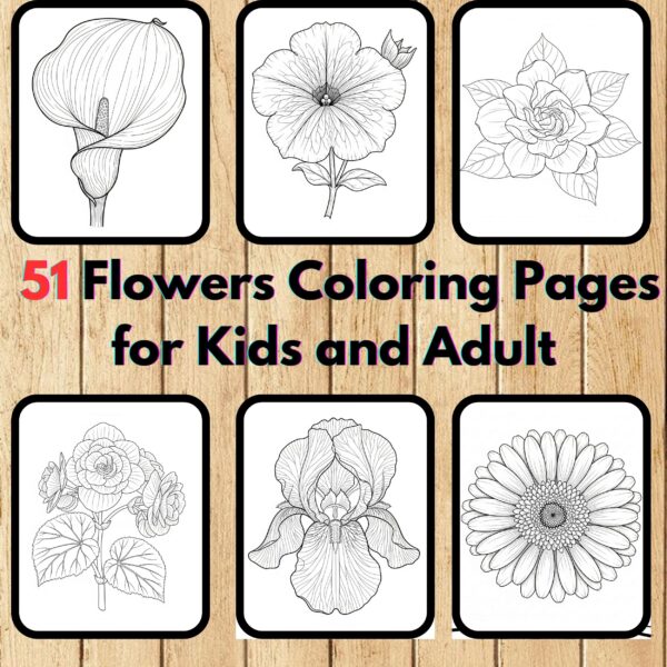 Flowers Coloring Pages,Digital Instant Download File, Simple Bold Easy Flowers Coloring Sheets, Kids Coloring Pages, Girls Coloring Pages,Coloring Lover | #5CP
