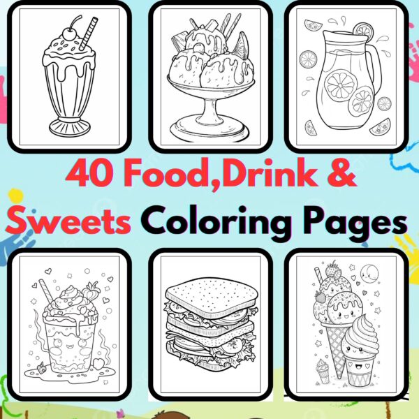 Digital Food,Drink and Sweet Coloring Pages,Digital Instant Download File, Simple Bold Food,Drink and Sweet Coloring Sheets, Kids Coloring Pages, Girls Coloring Pages,Food,Drink and Sweet Coloring Pages | #33CP
