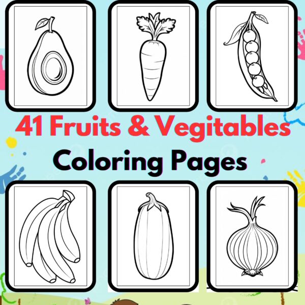 Digital Fruits and Vegetable Coloring Pages,Digital Instant Download File, Simple Bold Fruits and Vegetable Coloring Sheets, Kids Coloring Pages, Girls Coloring Pages,Fruits and Vegetable Coloring Pages | #34CP