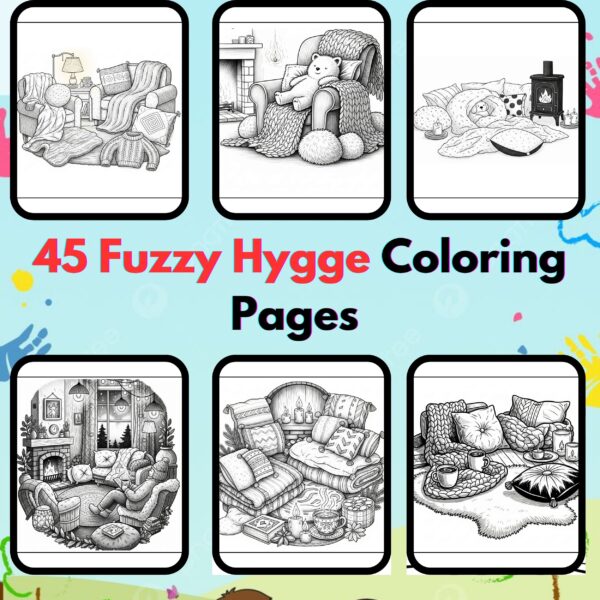 Digital Fuzzy Hygge Coloring Pages,Digital Instant Download File,Simple Bold Easy Fuzzy Hygge Coloring Sheets, Kids Coloring Pages, Girls Coloring Pages,Fuzzy Hygge Coloring Pages | #40CP
