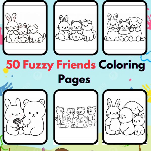 Digital Fuzzy Friends Coloring Pages,Digital Instant Download File,Simple Bold Easy Fuzzy Friends Coloring Sheets, Kids Coloring Pages, Girls Coloring Pages,Fuzzy Friends Coloring Pages | #44CP
