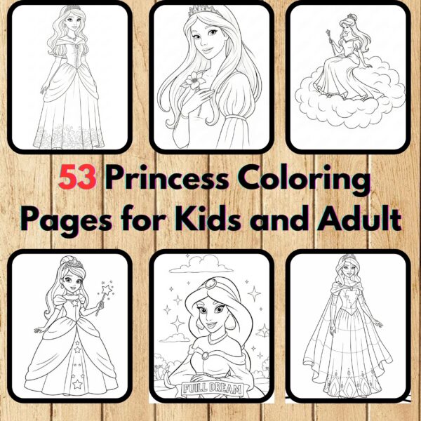 Princess Coloring Pages,Digital Instant Download File,Simple Bold Easy Princess Coloring Sheets, Kids Coloring Pages, Girls Coloring Pages,Coloring Lover | #7CP