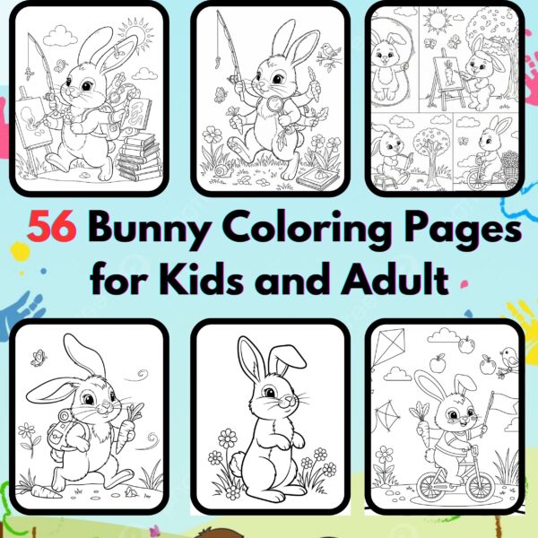 Bunny Coloring Pages,Digital Instant Download File,Simple Bold Easy Bunny Coloring Sheets, Kids Coloring Pages, Girls Coloring Pages,Coloring Lover | #8CP