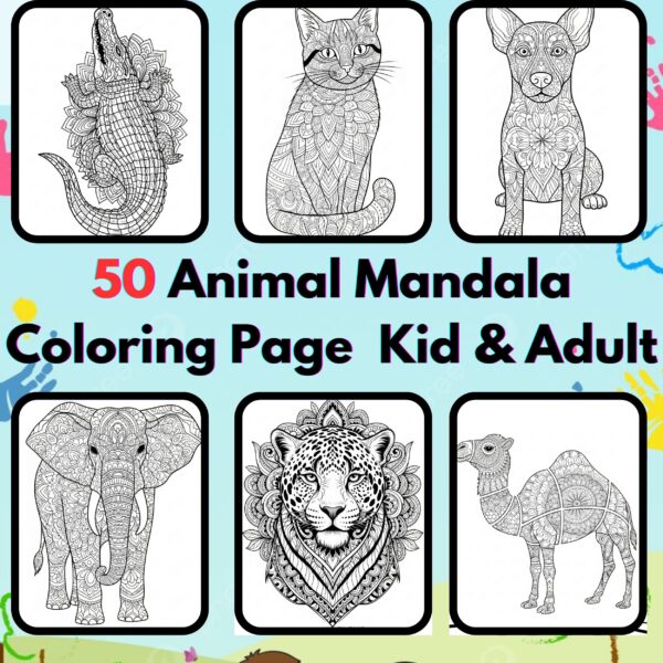 Animal Mandalas Coloring Pages,Digital Instant Download File,Simple Bold Easy Animal Mandalas Coloring Sheets, Kids Coloring Pages, Girls Coloring Pages,Coloring Lover | #10CP