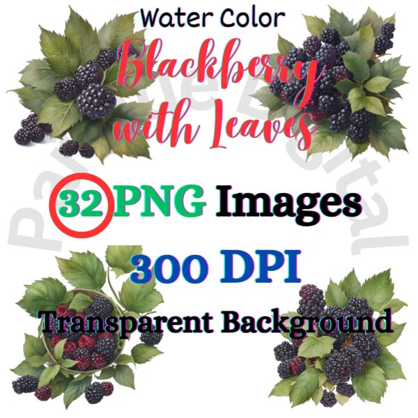 Digital Blackberry With Leaf Clip Art,Instant Digital Download, Printable Watercolor Clip Art, High Quality PNG, Digital download, Paper Craft, Junk journals | # 209 CA