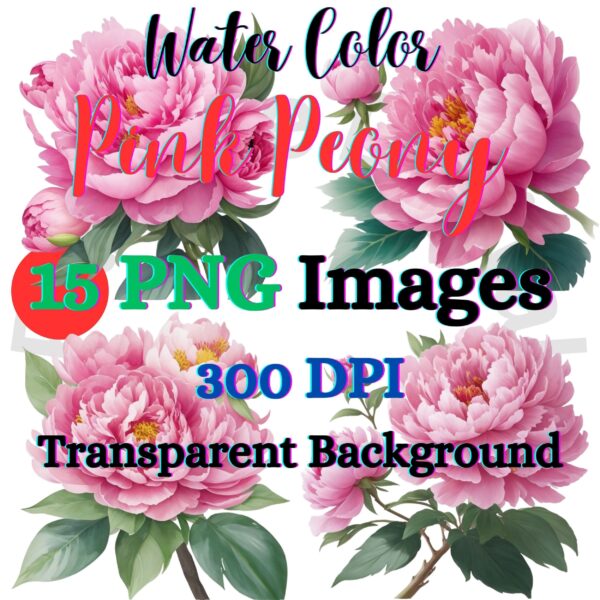 Digital Pink Peony Clip Art,Instant Digital Download, Printable Watercolor Clip Art, High Quality PNG, Digital download, Paper Craft, Junk journals | # 194 CA