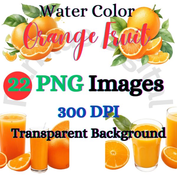 Digital Fresh Orange Fruit Clip Art,Instant Digital Download, Printable Watercolor Clip Art, High Quality PNG, Digital download, Paper Craft, Junk journals | # 192 CA