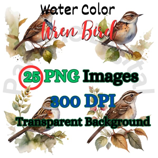 Digital Wren Bird Clip Art,Instant Digital Download, Printable Watercolor Clip Art, High Quality PNG, Digital download, Paper Craft, Junk journals | # 239 CA