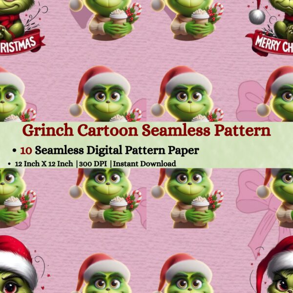 Grinch Seamless Pattern,Repeating Pattern,Instant Digital Download,Digital Seamless Pattern, Printable Seamless Pattern |#369_SP