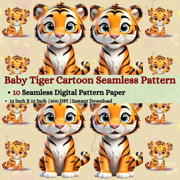 Cute Baby Tiger Seamless Pattern,Repeating Pattern,Instant Digital Download,Digital Seamless Pattern, Printable Seamless Pattern |#386_SP