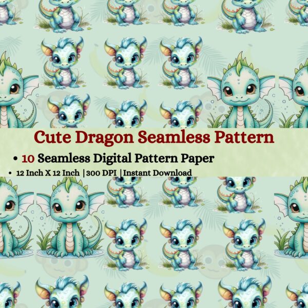 Cute Dragon Seamless Pattern,Repeating Pattern,Instant Digital Download,Digital Seamless Pattern, Printable Seamless Pattern |#379_SP