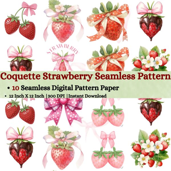 Strawberry Seamless Pattern,Repeating Pattern,Instant Digital Download,Digital Seamless Pattern, Printable Seamless Pattern |#377_SP