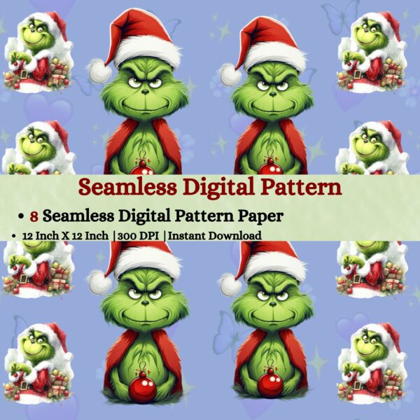 Grinch Seamless Pattern,Repeating Pattern,Instant Digital Download,Digital Seamless Pattern, Printable Seamless Pattern |#374_SP