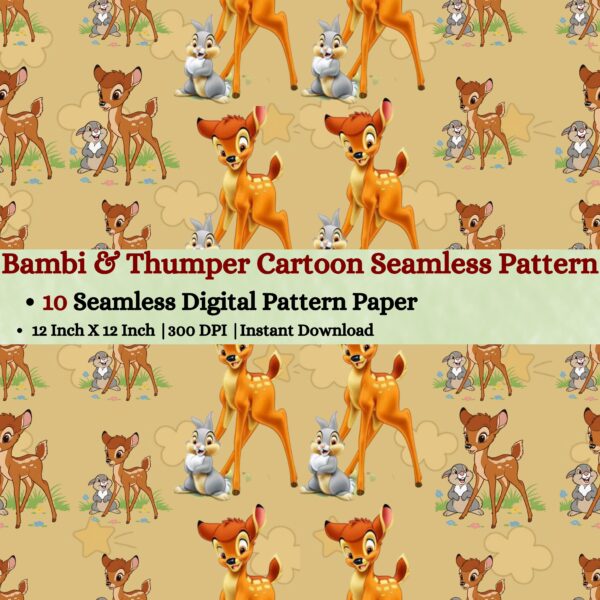 Bambi and Thumper Seamless Pattern,Repeating Pattern,Instant Digital Download,Digital Seamless Pattern, Printable Seamless Pattern |#373_SP