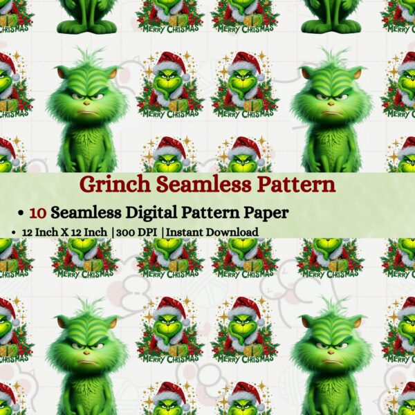 Grinch Seamless Pattern,Repeating Pattern,Instant Digital Download,Digital Seamless Pattern, Printable Seamless Pattern |#370_SP