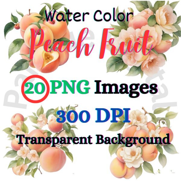Digital Peach Fruit Clip Art,Instant Digital Download, Printable Watercolor Clip Art, High Quality PNG, Digital download, Paper Craft, Junk journals | # 199 CA
