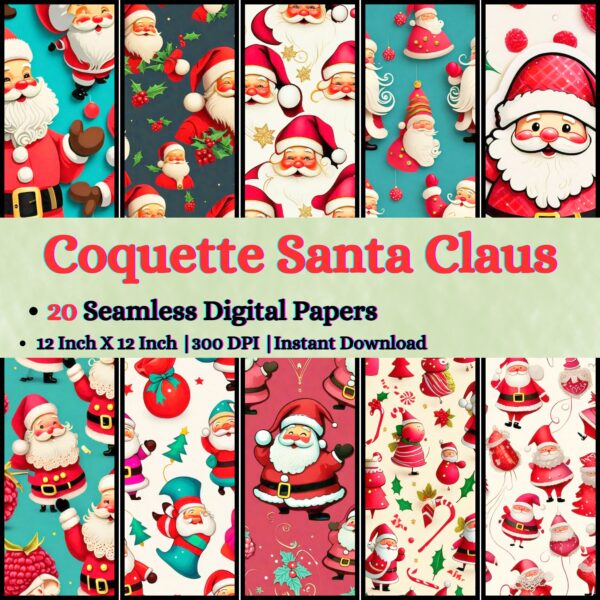 Vintage Raspberry Coquette Retro Santa Claus Digital Pattern Texture,Instant Digital Download,Digital Pattern Texture,Printable Pattern Texture|#171_PT