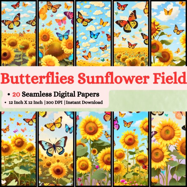Butterflies Spring Sunflower Field in Sky Digital Pattern Texture,Instant Digital Download,Digital Pattern Texture,Printable Pattern Texture|#170_PT