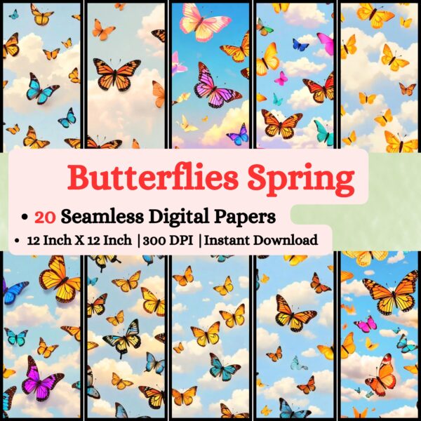 Butterflies Spring Flying in Sky Cloud Digital Pattern Texture,Instant Digital Download,Digital Pattern Texture,Printable Pattern Texture|#169_PT
