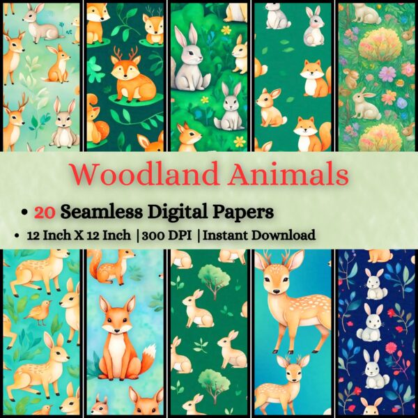 Woodland Animals Watercolor Digital Pattern Texture,Instant Digital Download,Digital Fabrics Pattern,Digital Pattern Texture,Printable Pattern Texture|#165_PT