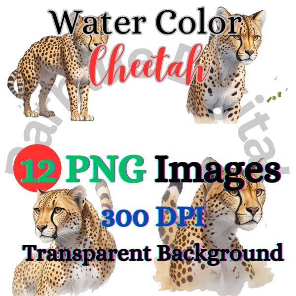 Digital Cheetah Clip Art,Instant Digital Download, Printable Watercolor Clip Art, High Quality PNG, Digital download, Paper Craft, Junk journals | # 183 CA