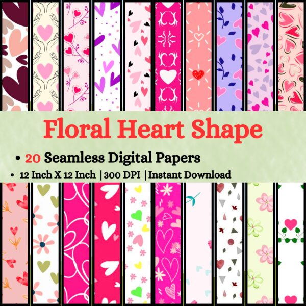Floral Heart Shape Pattern Digital Pattern Texture,Instant Digital Download,Digital Pattern Texture,Printable Pattern Texture|#181_PT