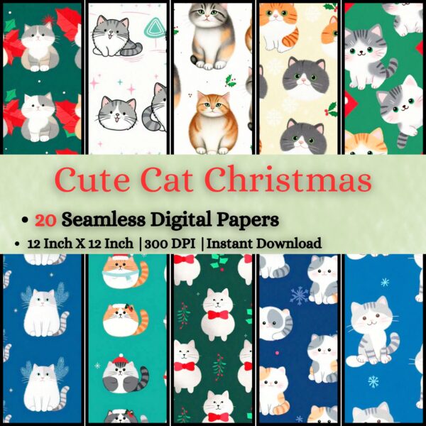 Cute Cat Christmas Digital Pattern Texture,Instant Digital Download,Digital Fabrics Pattern,Digital Pattern Texture,Printable Pattern Texture|#143_PT
