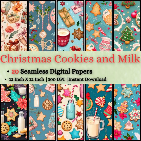 Christmas Cookies and Milk Magical Digital Pattern Texture,Instant Digital Download,Digital Fabrics Pattern,Digital Pattern Texture,Printable Pattern Texture|#158_PT