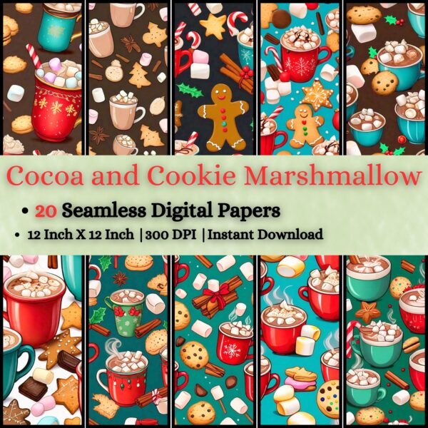 Hot Cocoa and Cookie Marshmallow Digital Pattern Texture,Instant Digital Download,Digital Fabrics Pattern,Digital Pattern Texture,Printable Pattern Texture|#157_PT