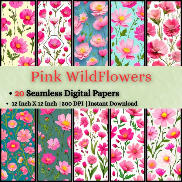 Pink Wild Flowers Digital Pattern Texture,Instant Digital Download,Digital Fabrics Pattern,Digital Pattern Texture,Printable Pattern Texture|#154_PT