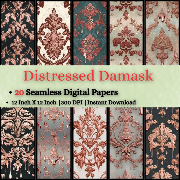Distressed Damask Rose Gold Glitter Dripping Digital Pattern Texture,Instant Digital Download,Digital Fabrics Pattern,Digital Pattern Texture,Printable Pattern Texture|#153_PT
