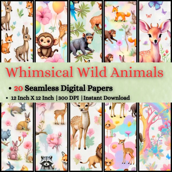 Whimsical Wild Animals with Pastel Colors Digital Pattern Texture,Instant Digital Download,Digital Fabrics Pattern,Digital Pattern Texture,Printable Pattern Texture|#152_PT