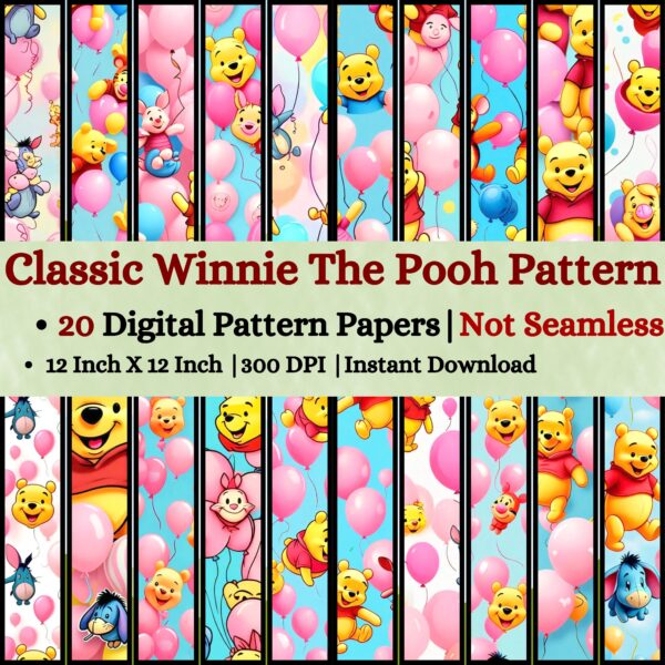 Pink Balloon Classic Winnie The Pooh Digital Pattern Texture,Instant Digital Download,Digital Fabrics Pattern,Digital Pattern Texture,Printable Pattern Texture|#160_PT