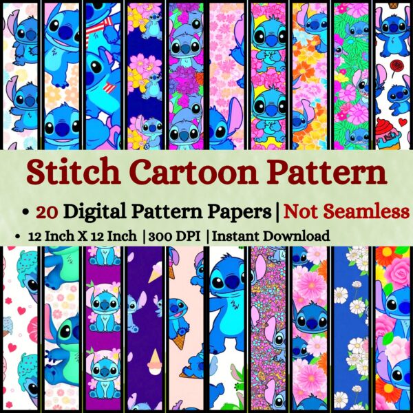 Stitch Cartoon with Flowers Digital Pattern Texture,Instant Digital Download,Digital Fabrics Pattern,Digital Pattern Texture,Printable Pattern Texture|#136_PT