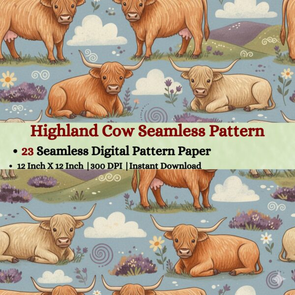Highland Cow Seamless Digital Pattern Texture,Repeating Patterns,Instant Digital Download,Digital Fabrics Pattern,Digital Pattern Texture,Printable Pattern Texture|#33_SP