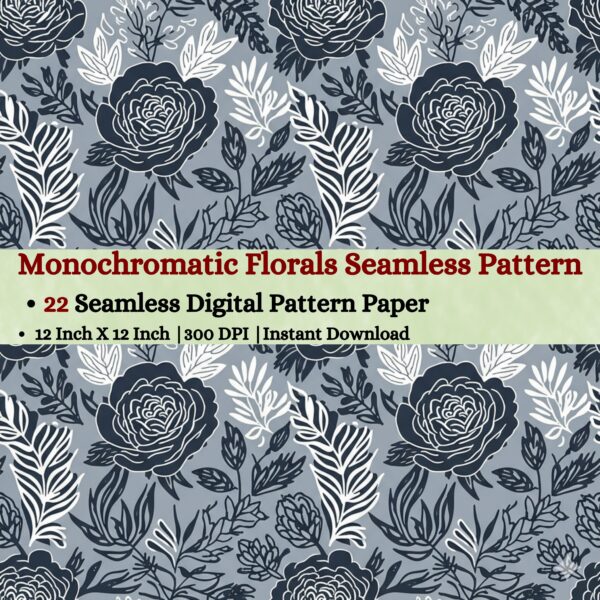Monochromatic Florals Seamless Digital Pattern Texture,Repeating Patterns,Instant Digital Download,Digital Fabrics Pattern,Digital Pattern Texture,Printable Pattern Texture|#48_SP
