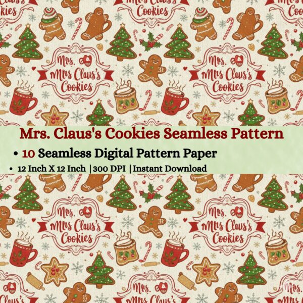 Mrs. Claus's Cookies Seamless Digital Pattern Texture,Repeating Patterns,Instant Digital Download,Digital Fabrics Pattern,Digital Pattern Texture,Printable Pattern Texture|#52_SP